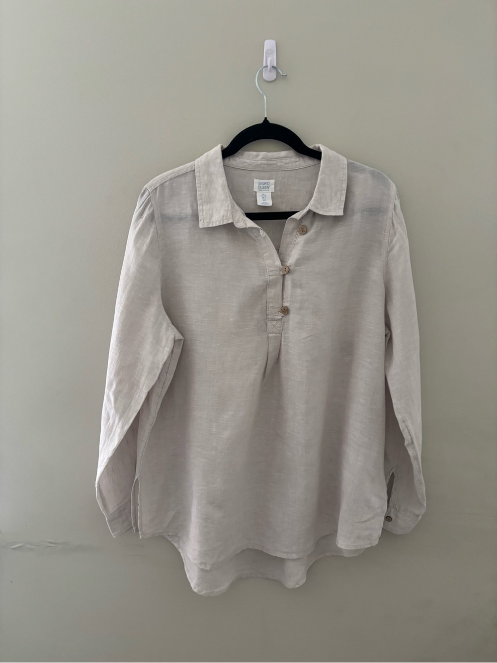 Sigrid Olsen Cream Linen Button-Front Beach Tunic Size L - Picture 2 of 7